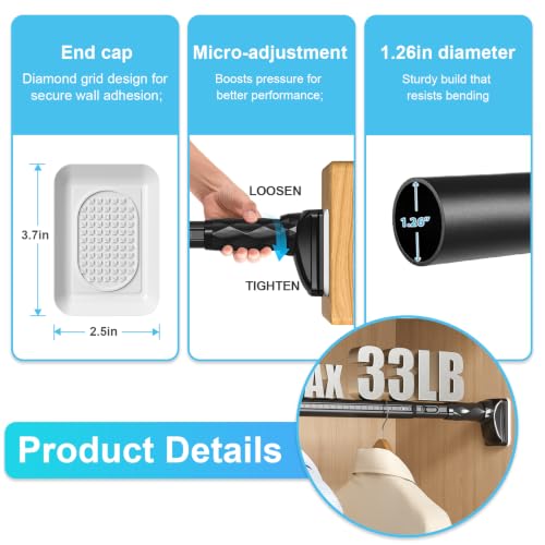 Image of Black Closet Rods For Hanging Clothes,41-87 In heavy duty tension rod