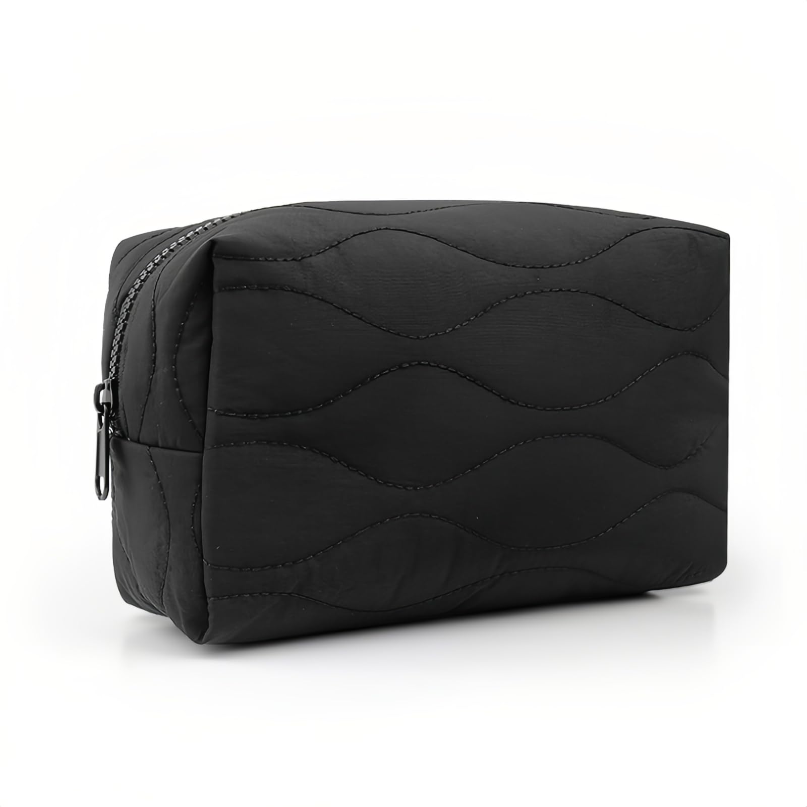 Cosmetic Bag with Zipper Puffy Padded Makeup Organizer for Handbag Travel Small Pouch Purse for Women Girls Waterproof Portable Black