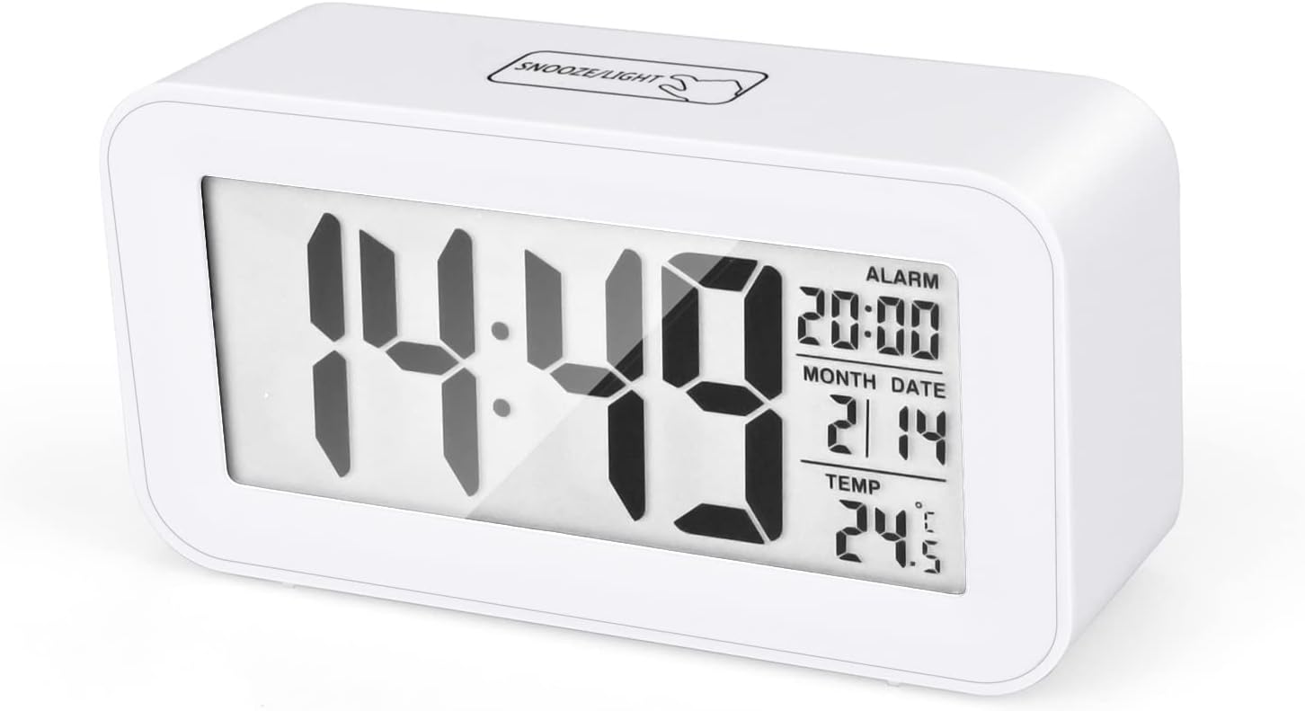 RAINPOP LCD Touch Control Snooze Digital Alarm Clock, Bedside Clock, Auto Dim at Night, Big