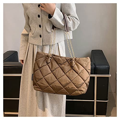 Image of GRPKSSIB Quilted Tote Bag Soft Nylon Shoulder Bag Lightweight Puffer Padding Handbag Puffy Hobo with Chain for Women