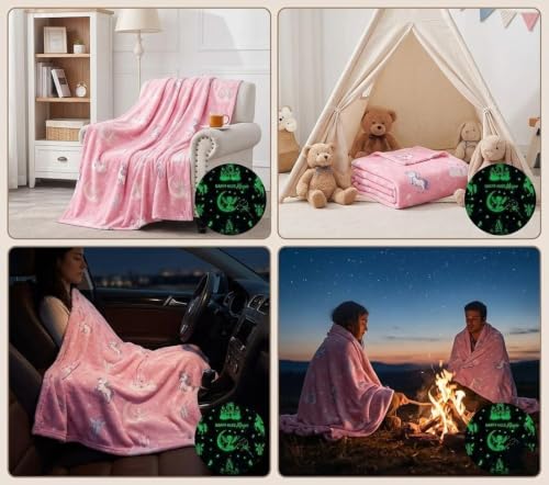 Image of Happy Hues Glow in The Dark Blanket Kids-Teens Boys & Girls Travel Lightweight Throw Blankets Soft & Fluffy (Magic)
