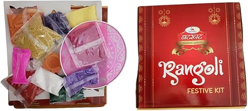 Rangoli Kit de polvos de color para decoración de botellas indias Kolam, paquete de 16 unidades, multicolor