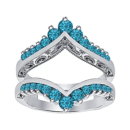Round Cut Swiss Blue Topaz 14K White Gold Over Tiara-Style Solitaire Enhancer Ring For Women's2