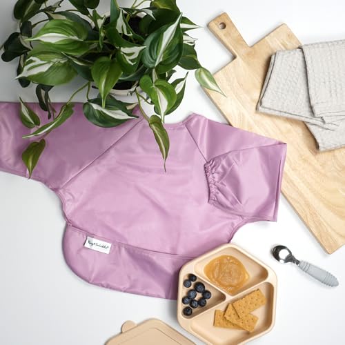 Image of Tiny Twinkle Long Sleeve Bib for Babies & Toddlers | 2-Pack Waterproof Smock Bib for Eating | Machine Washable & Mess-Proof Feeding Essentials | Newborn Shower Gift (Taupe Lilac,2-4Y)