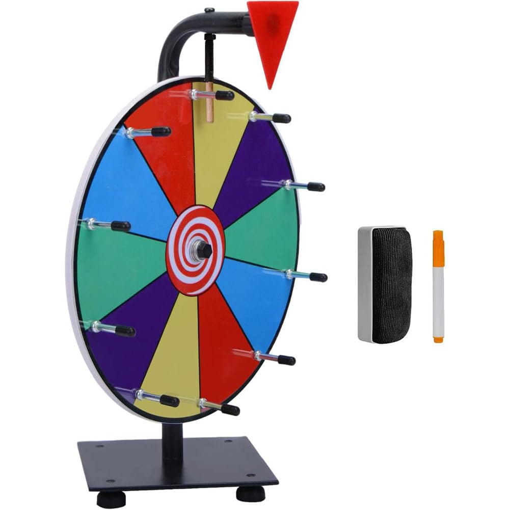12-Zoll-Lotterie-Glücksspiel-Drehteller, drehendes Gewinnrad mit trocken abwischbarem Marker und Radiergummi, 10 Steckplätze, robustes, bearbeitbares Drehrad für Glücksdrehspiele, Karneval, Messen A