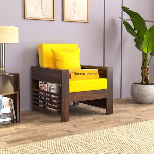 Image of KINGS HOME FURNITURE Sheesham Wooden 1 Seater Sofa for Living Room | Rosewood 1 Seater Cushion Sofa with Side Teapoy for Home & Office | Solid Wood Sofa Set for Lounge (Honey,Beige,1 Seater)