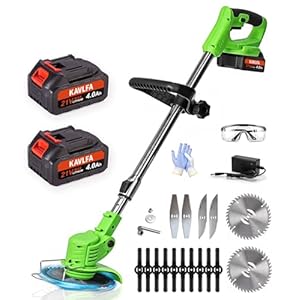 Electric Weed Wacker Cordless, 21V Weed Cordless Eater, 4 in 1 Lightweight Stringless Brush Cutter, with 2 Pcs 4.0 Ah Battery Grass Trimmer, 4 Types Blades for Yard Clearing (Green)