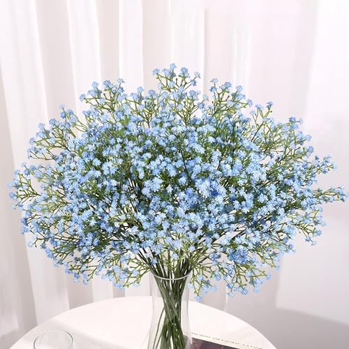 Image of Art Street Baby Breath Blue Flowers Artificial Bouquets | Christmas, New Year Mothers Day Gifting, Flowers for Vases | Decoration Items for Living Room| Set of 2 (Size: 14 Inch)