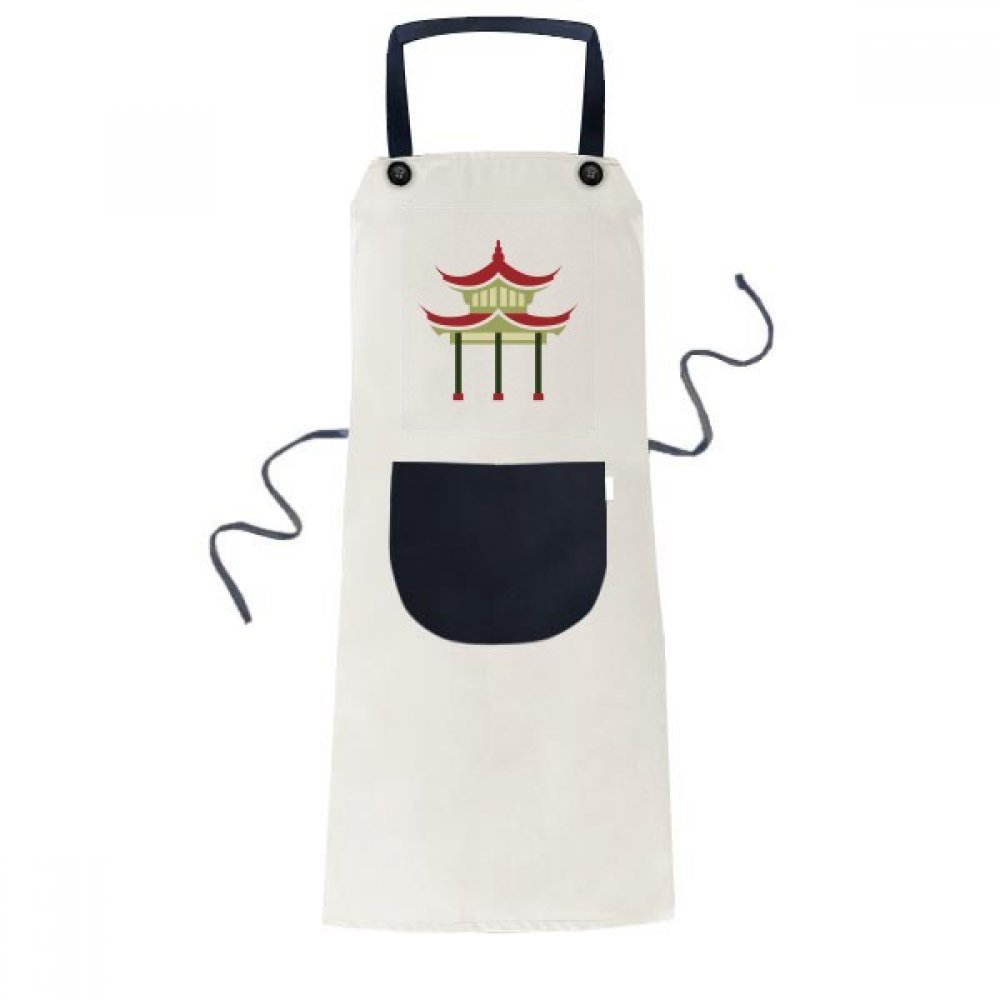 Tablier bavoir de cuisine motif Pavillon de la Chine beige noir 70x67cm