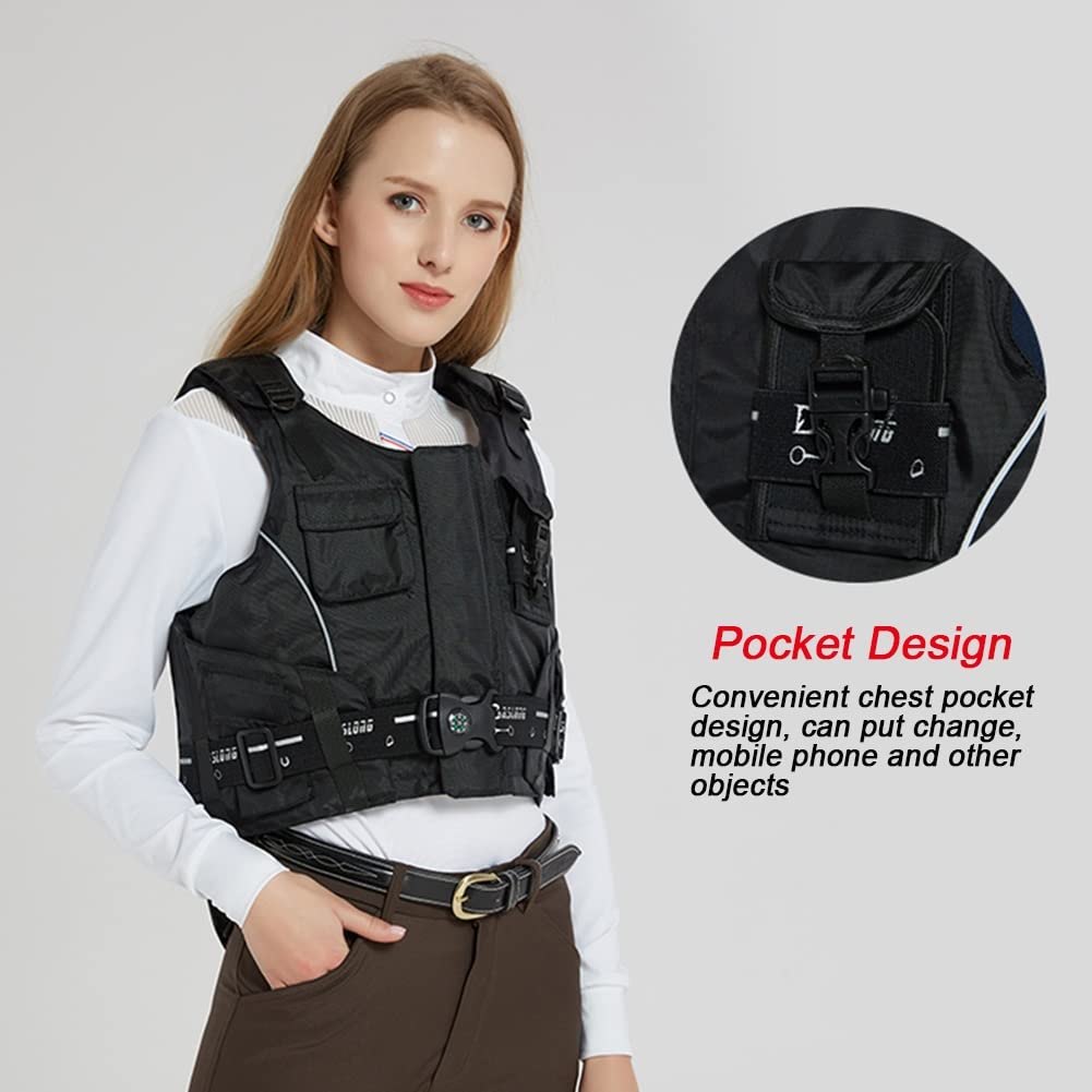 Chaleco de equitación profesional unisex, chaleco protector ecuestre de seguridad acolchado para montar a caballo, protector corporal para niños, protección para caballos para niños y adultos (negro S