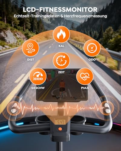 Hometrainer Fahrrad, Heimtrainer Fahrrad mit App, Ultraleise, Ergonomisches Design, 100 Widerstandsstufen, Herzfrequenzmesser, Flaschenhalter und Hantelablage, 160 KG Belastbarkeit – Bild 5