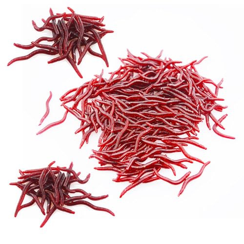 Senvenelec 150 pezzi di lombrichi artificiali, biomimetico Soft Silicone, , esche da pesca vermi, simulazione rossa, falso verme rosso, 150 pezzi.