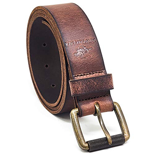 Winchester Buffalo Leather Belts for Men with Roller Buckle Heavy Duty Casual Belt, 1.38 Inch Wide Tarrant, Brown, Large