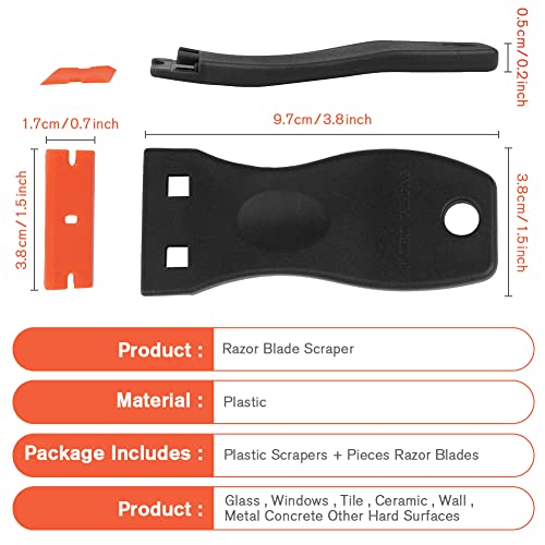Flintronic Schaber, Mini Kunststoff Schaber mit 20 Kunststoff Klingen, Plastikspachtel, Plastik schaber für Klebereste Entferner, klebstoffentferner, Gadom Kochfeld Kratzer, Kleberentferner, Schwarz – Bild 4
