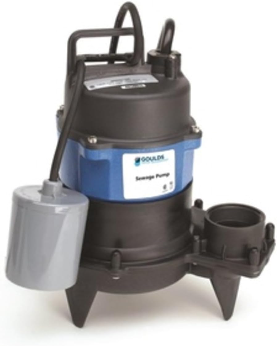 Goulds WW0511AC Submersible Sewage Pump, 1/2 HP, 115 V, Single Phase, 13 Amps, Piggyback/Wide-Angle Floatswitch