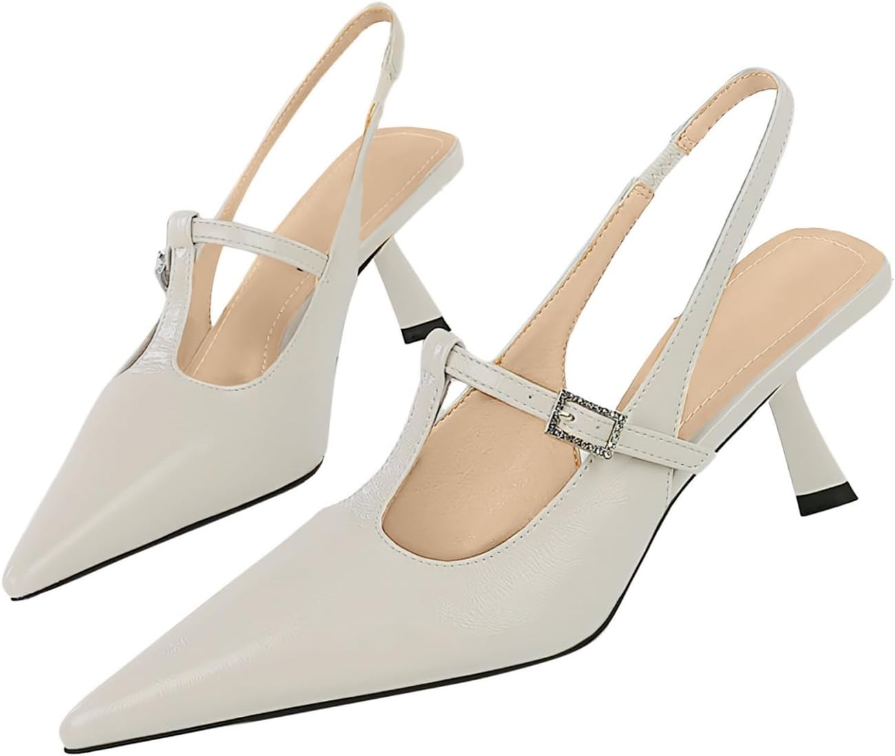 baobeijiadao Womens Pointed Toe Heels Slingback Slip On Pumps Close Toes T Strap Heeled Sandals Kitten Heel Dress Shoes for Women - Image 3