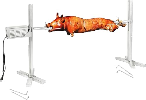 Miniatura 9 de Parrilla con Asador Giratorio a Carbón, Parrillón de Acero Inoxidable de 46 Pulgadas con Cubierta para Cerdo y Cordero, Asador a Carbón con Espetón,