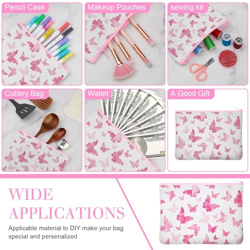 Image of Frienda 50 Pcs Sublimation Blank Canvas Makeup Bags Bulk DIY Heat Transfer Canvas Pen Case Pencil Cosmetic Makeup Bags Clear Sublimation Blank Pouch with Zipper (7 x 4.3 Inch,White,Pink)