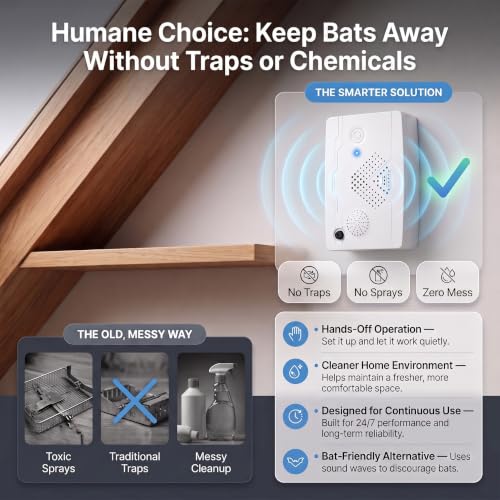 Image of 2026 Bat Fortress Mini Repeller Deterrent for Covered Porch House Adjustable Ultrasonic Bat Repellent Devices Outdoor Battery Operated Bat Repeller, Friendly to Human & Pet (2Pack)