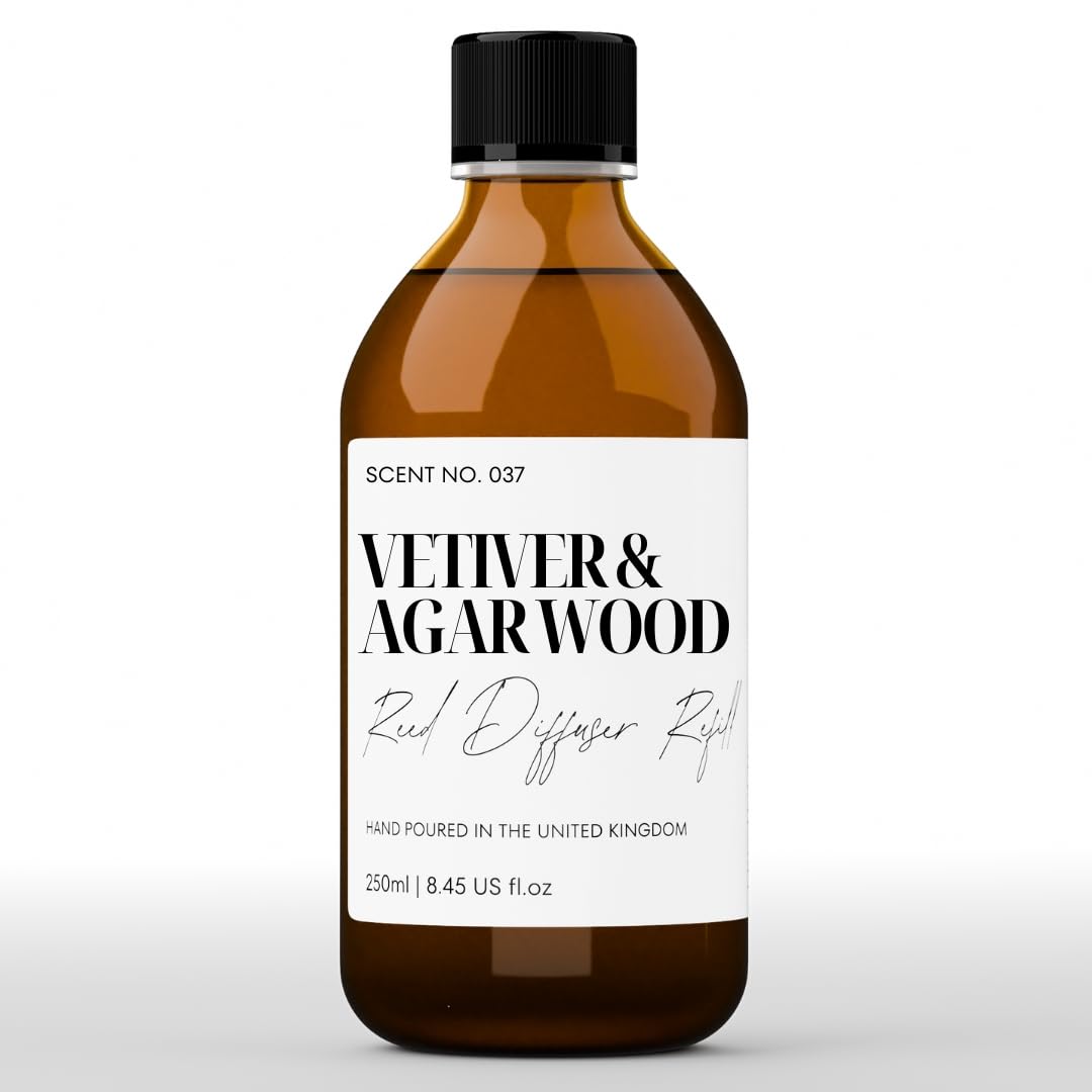 Freshskin Beauty LTD | Reed Diffuser Refill - Vetiver & Agar Wood - 250ml - Home Fragrance, Scented Oils, Diffuser Oil - Vegan Friendly - A Rich, Complex, & Long Lasting Scent!