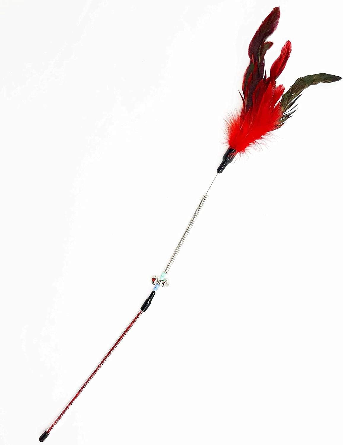 Cat Spring Treaser, Feather Dangler Wand, Interactive Stick Toy for Cats & Kittens