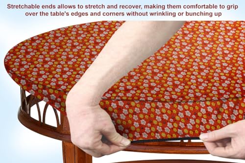 Image of The Furnishing Tree Elastic Oval Center Table Cover WxL 16x36 in Inches Polyester Mini Floral Pattern Orage