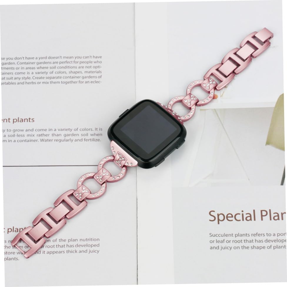 Correa de acero inoxidable de eslabones de lujo y diamantes rosa para reloj de mujer 3