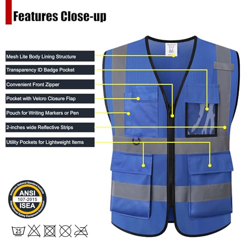 Image of Safety Vest for Men Women Hi Vis Vest with Pockets Mesh High Visibility Vests Meets ANSI /ISEA Standards