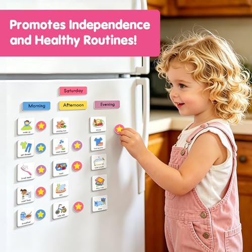 Image of Visual Schedule for Kids, 170 Magnetic Visual Cards & Tri-Fold Magnetic Board, Daily Routine Chart for Autism ADHD, Toddler Morning Bedtime Chore Planner for Home Classroom, Visual Routine Board for Nonverbal Special Needs Children