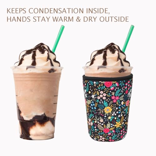 Image of Reusable Insulated Neoprene Iced Coffee Cup Sleeve, Durable Drink Sleeve for Cold Beverages, Beverage Holder for Iced Coffee, Lush Blossom