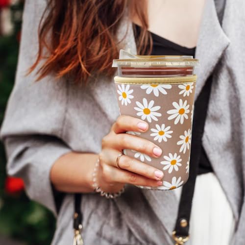 Image of Reusable Insulated Neoprene Iced Coffee Cup Sleeve, Durable Drink Sleeve for Cold Beverages, Beverage Holder for Iced Coffee (Sunny Daisies)
