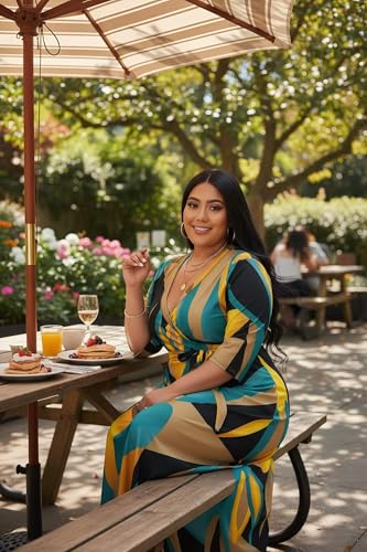 Image of Runwind Plus Size Dresses for Women Floral Maxi Dress Flowy 3 /4 Sleeve with Belt