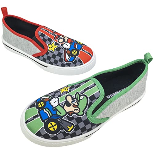 Super Mario Boys Shoes, Mariokart Mix Match Slip-on Shoes, Red/Green, Mario & Luigi Size 112