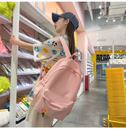 Aesthetic Backpack Pure Color Backpack Cute Canvas Kawaii Backpack Large Capacity Casual Travel Daypacks (Pink)3