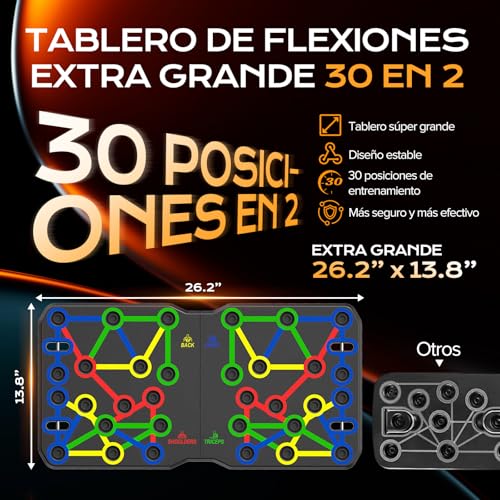 Miniatura 2 de AERLANG Tabla de Flexiones 30 en 2, Push Up Board Portátil, Soporte Multifuncional para Hombres y Mujeres, Equipo de Pecho y Brazos para Ejercicio y Gimnasio en Casa