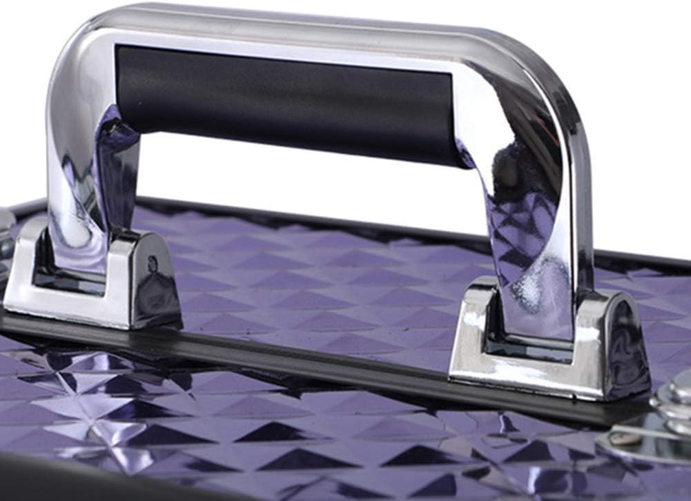 Makeup Trolley Case Travel Professional Aluminum Lockable Rolling Beautician Artist Jewelry Large Detachablee for Hairdressers 34x24.5x76.5cm Purple