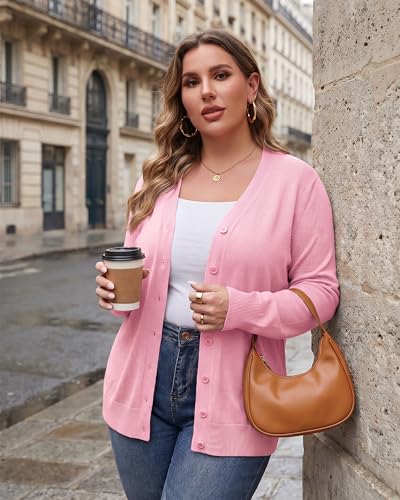 Image of TIANZHU Plus Size Cardigan for Women Button Open Front Long Sleeve V Neck Comfy Lightweight Sweaters XL-4XL
