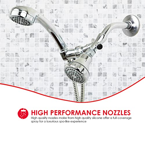 Sunbeam Home Basics 2 In 1 Fixed Shower Head With Handheld Combo 5 Settings Spray, Chrome, Silver #TOP2