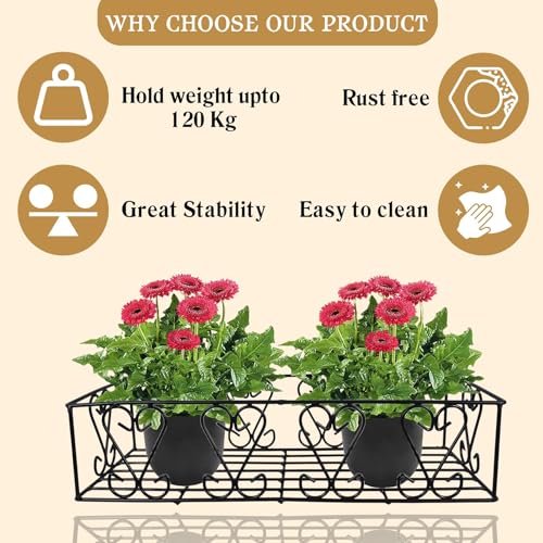 Image of Niyara || Metal Planter Stand || Plant Stand for Pots|| Outdoor Plant Stand (Railing Stand Set of 1)