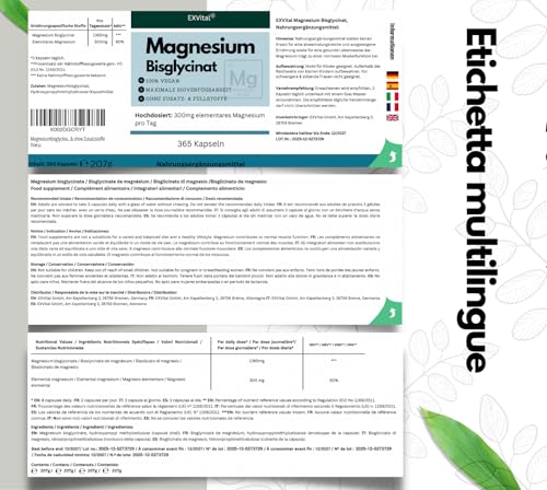 Magnesio Bisglicinato, 365 Capsule Vegane, 300 Mg Di Magnesio Elementare Al Giorno, Alta Dose E Senza Additivi - 8
