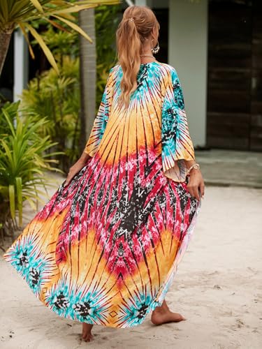 Image of Women's Kimono Cover Up Long Beach Dress Swimsuit Cover Ups Colorful Cardigan Lightweight Robe for Swimwear