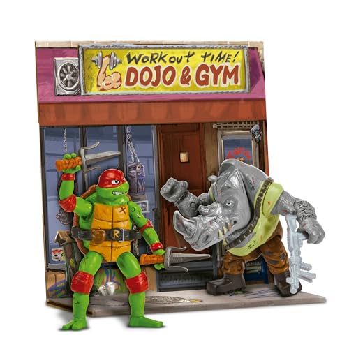 Tortugas Ninja - Raphael Vs. Rocksteady Movie Face Off 2 Pack, Figuras de Acción Articuladas 12 cm, Personajes de la Película Caos Mutante con Accesorios de Combate, para niños y niñas Desde 4 Años
