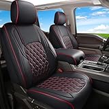 Huidasource Tacoma Seat Cover Front & Rear, Full Coverage Waterproof Leather Custom Cover Fit for 2016-2023 Double & Crew Cab Toyota Tacoma SR SR5 Limited TRD Sport/Pro/Off Road (Full Set/Black&Red)