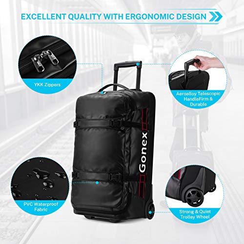 Gonex Rolling Duffle Bag with Wheels, 70L Water Repellent Wheeled Travel Duffel Luggage with Rollers 26 inch, Black