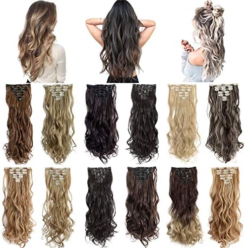 Clip in Hair Extensions 7Pcs 16 Clips 22 24 inch Curly Straight Thick Double Weft Hairpieces for Women
