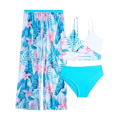 Girls 3 Piece 𝐇awaiian Floral Swimsuit Quick 𝐃ry 𝐂riss C𝐫oss Bikini Swimwear & Cover Up Wide Leg Pants Sets