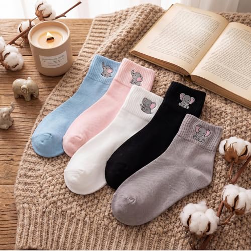 Image of Eurzom 10 Pairs Socks Womens Crew Elastic Ankle Length Cotton Socks Aesthetic Cute Lightweight Low Cut Gifts for Women