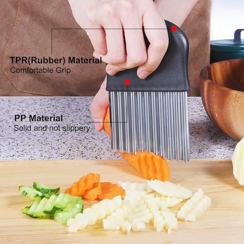 Image of Stainless Steel Potato Cutter, Crinkle Choppers French Fries Chips Chopping Knives with Nylon Handle Chopping Knife Carrot Vegetable Salad Waves Cutting (1pcs-Knife Crinkle Cutter)
