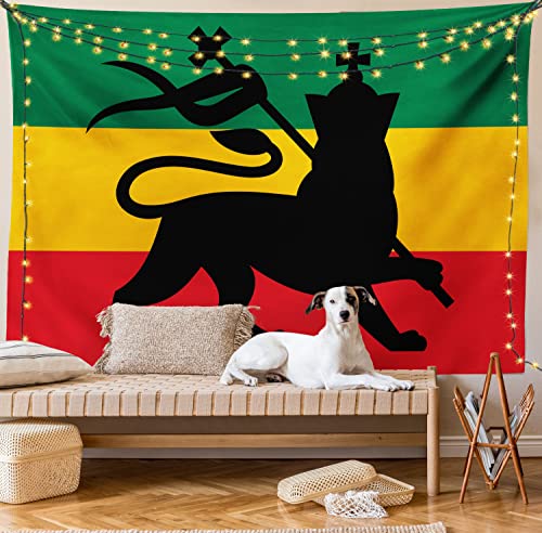 Ambesonne Rasta Tapestry, Rastafarian Striped Flag Lion Reggae Music Inspired Design Cultural Colors Image, Wall Hanging For Bedroom Living Room Dorm Decor, 60" X 80", Yellow Black #TOP4