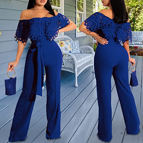 Image of Off Shoulder Jumpsuit for Women High Waist Wide Leg Long Pants Jumpsuits